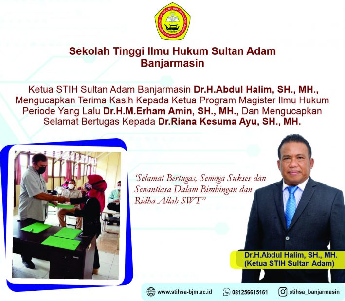 Serah Terima Jabatan Ketua Program Magister Ilmu Hukum STIH Sultan Adam Banjarmasin